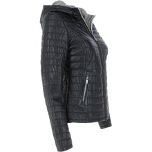 Load image into Gallery viewer, Women&#39;s Black Quilted Hooded Real Leather Jacket
