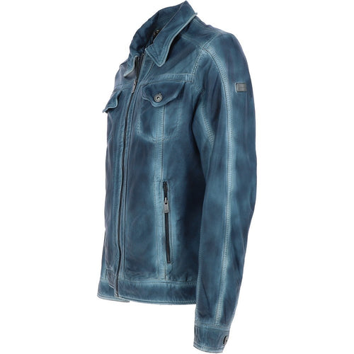 Men's Blue Genuine Leather Denim Style Jacket