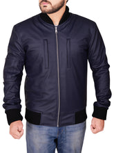Load image into Gallery viewer, Navy Blue Varsity Leather Jacket – Boneshia
