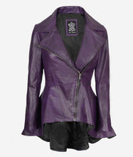 Load image into Gallery viewer, Womens Purple Leather Peplum Jacket
