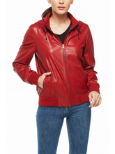 Load image into Gallery viewer, Women Red Lamb Leather Bomber Biker Jacket
