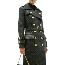 Load image into Gallery viewer, WOMEN DOUBLE BREASTED QUILTED LEATHER TRENCH COAT
