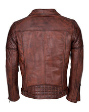 Load image into Gallery viewer, Men&#39;s Distressed Brown Biker Genuine Leather Jacket
