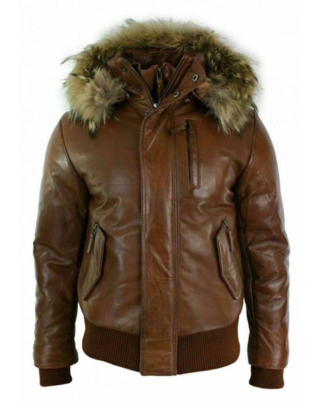 Men's Brown Hooded Bomber Leather Jacket