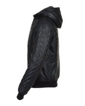 Load image into Gallery viewer, Men&#39;s Quilted Detachable Hooded Bomber Real Leather Jacket
