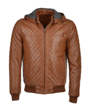 Load image into Gallery viewer, Men&#39;s Quilted Detachable Hooded Bomber Real Leather Jacket
