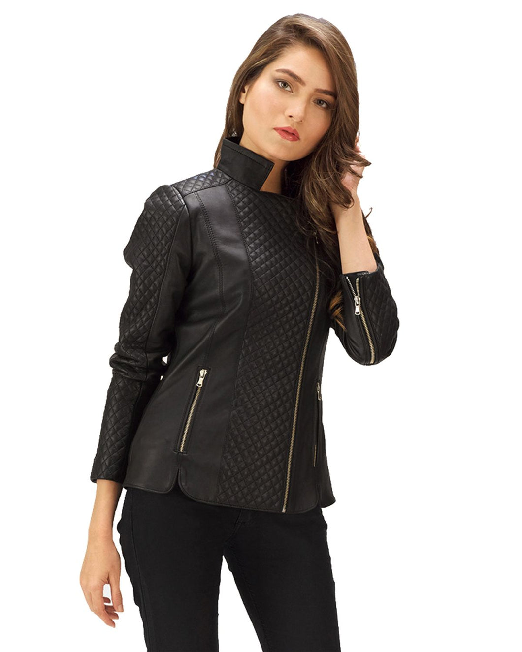 Women's Quilted Designer Black Leather Jacket