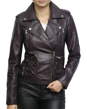 Load image into Gallery viewer, Women&#39;s Purple Designer Biker Jacket
