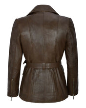 Load image into Gallery viewer, Women&#39;s Classic Mid Length Brown Trench Leather Coat
