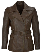 Load image into Gallery viewer, Women&#39;s Classic Mid Length Brown Trench Leather Coat
