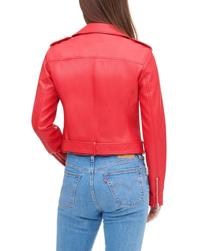 Women's Designer Red Biker Leather Jacket