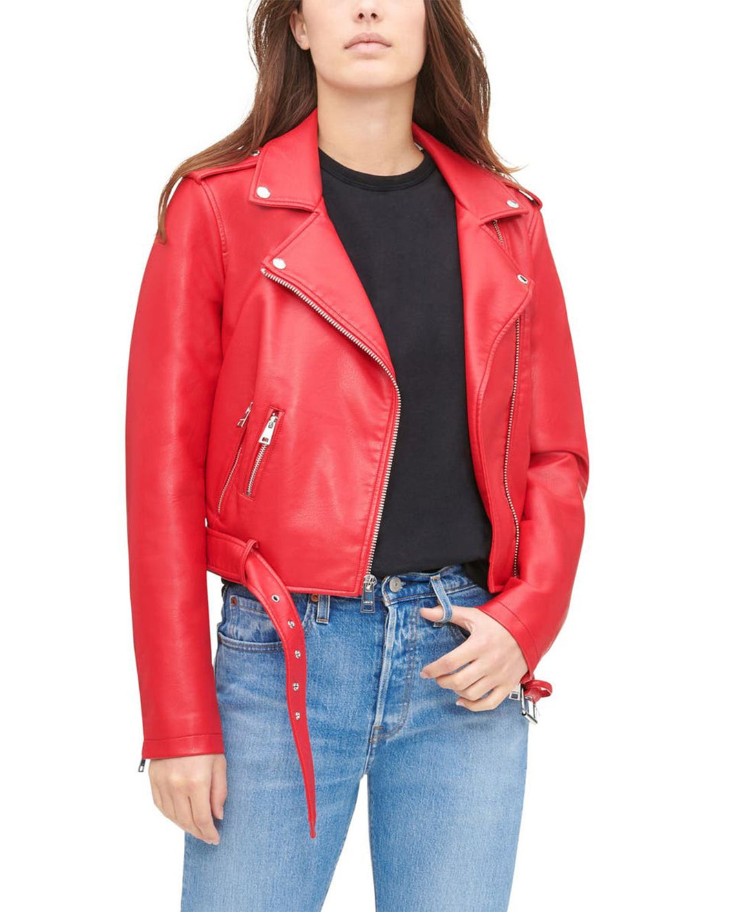 Women's Designer Red Biker Leather Jacket