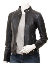 Load image into Gallery viewer, Women&#39;s Pink Stylish Biker Cafe Racer Leather Jacket
