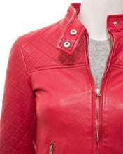Load image into Gallery viewer, Women&#39;s Pink Stylish Biker Cafe Racer Leather Jacket
