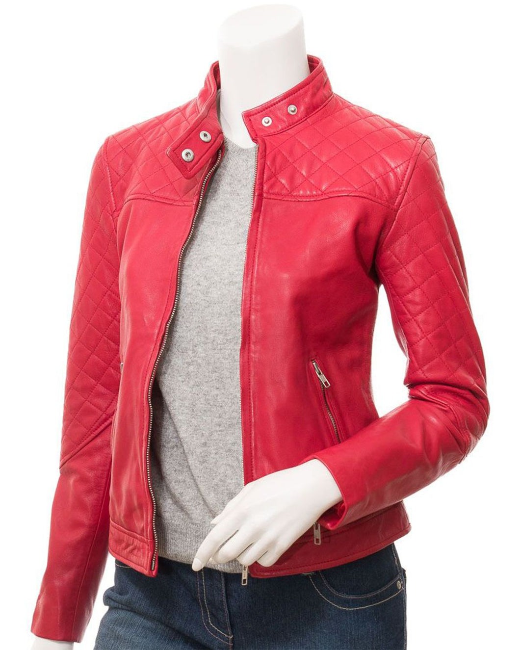 Women's Pink Stylish Biker Cafe Racer Leather Jacket