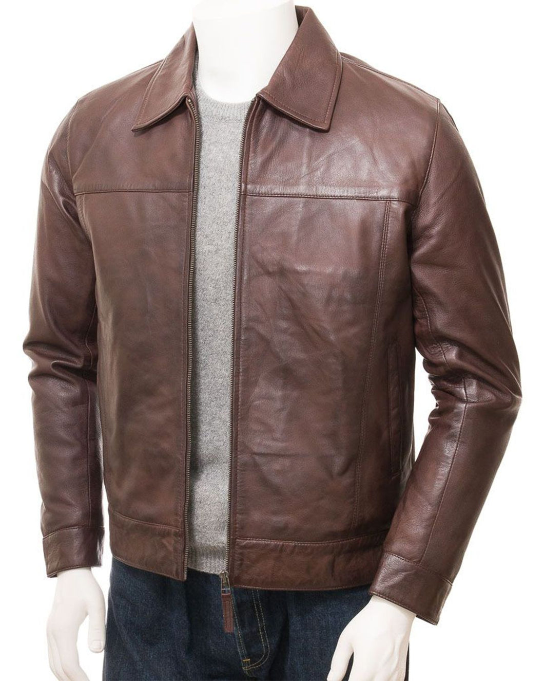 Men's Shirt collar Style Real Biker Leather Jacket