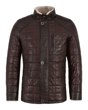 Load image into Gallery viewer, Men&#39;s Shearling Quilted Brown Bomber Leather Jacket
