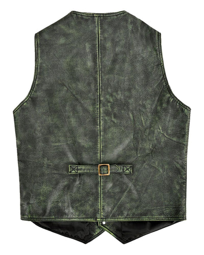 Men's Green Distressed Leather Vest