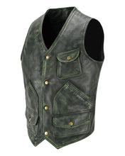 Load image into Gallery viewer, Men&#39;s Green Distressed Leather Vest
