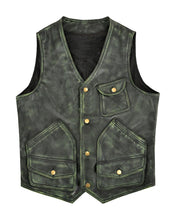 Load image into Gallery viewer, Men&#39;s Green Distressed Leather Vest
