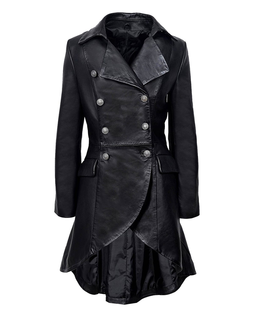 Women's Back Buckle Designer Leather Long Coat