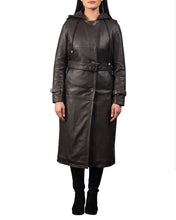 Load image into Gallery viewer, Women&#39;s Hooded Real Leather Long Trench Coat
