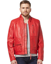 Load image into Gallery viewer, Men&#39;s Classic Red Biker Real Leather Jacket
