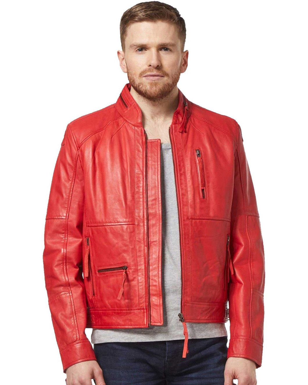 Men's Classic Red Biker Real Leather Jacket