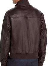 Load image into Gallery viewer, Brown Bomber Seamless Leather Jacket For Men
