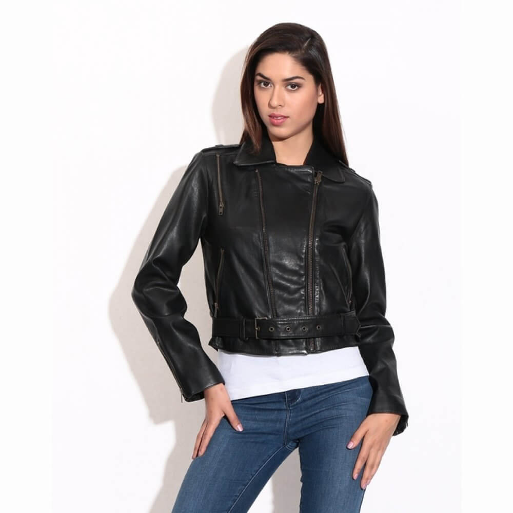 Women's Real Leather Black Moto Jacket