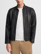 Load image into Gallery viewer, Mens Slim Fit Black Round Collar Leather Jacket
