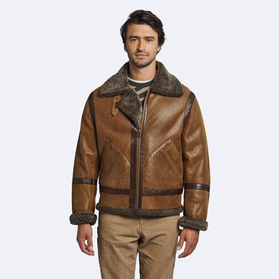 Men's Vintage Brown Shearling Leather Jacket