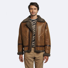 Load image into Gallery viewer, Men&#39;s Vintage Brown Shearling Leather Jacket
