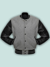 Load image into Gallery viewer, Grey Stylish Black Varsity Jacket – Boneshia
