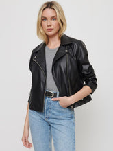 Load image into Gallery viewer, Womens Zipper biker Leather Moto Jacket
