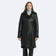 Load image into Gallery viewer, Womens Shiny Black Shearling Leather Coat
