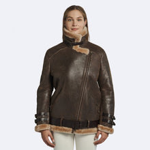 Load image into Gallery viewer, Women&#39;s Oversized Brown Shearling Leather Jacket
