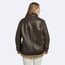 Load image into Gallery viewer, Women&#39;s Oversized Brown Shearling Leather Jacket
