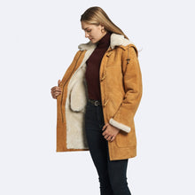 Load image into Gallery viewer, Womens Tan Shearling Leather Coat
