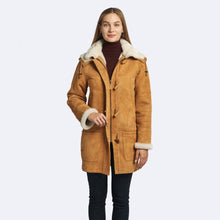 Load image into Gallery viewer, Womens Tan Shearling Leather Coat
