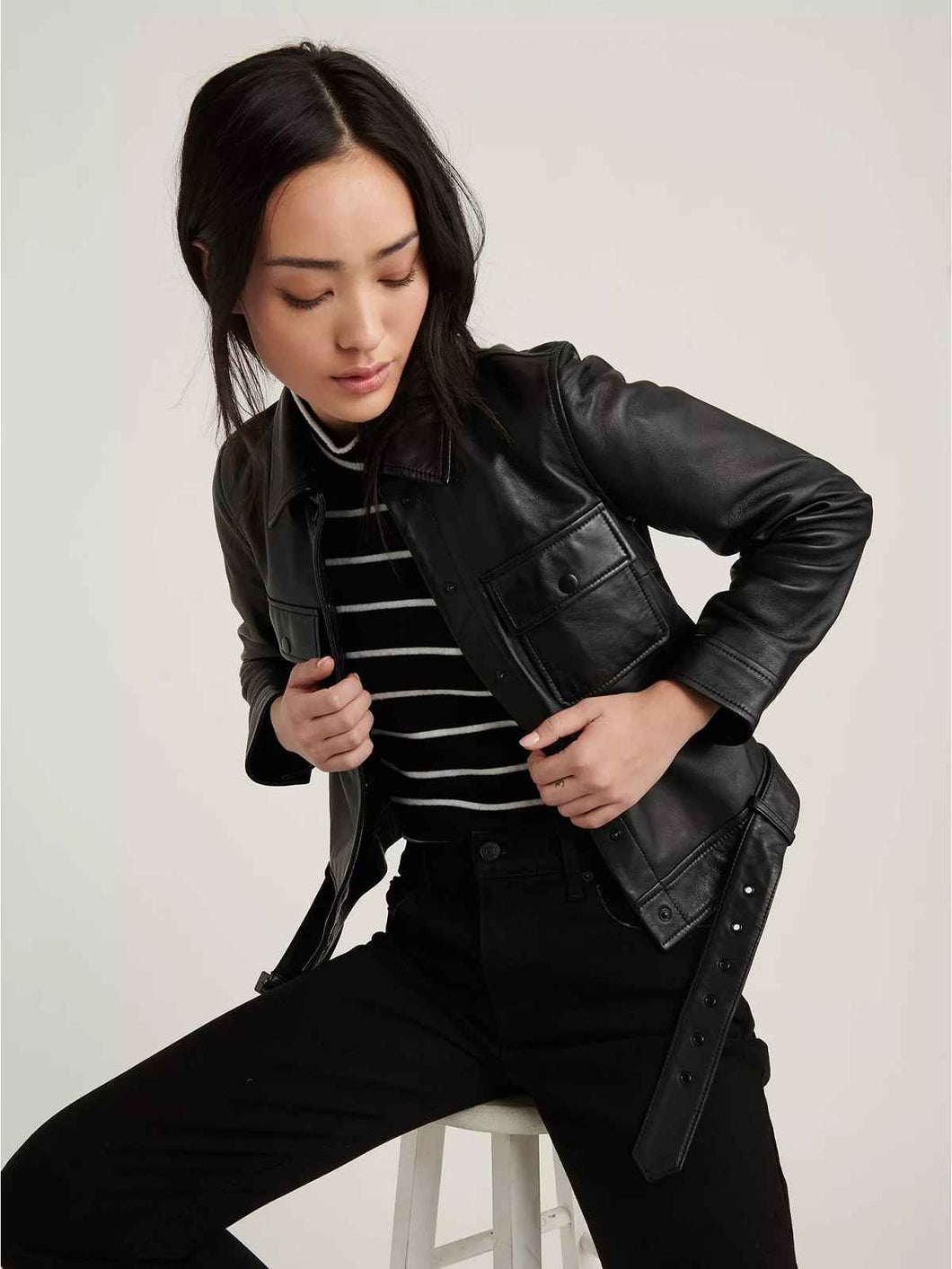 Button Cuffs Streetstyle Leather Jacket For Women – Boneshia.com