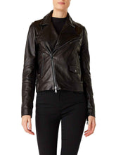 Load image into Gallery viewer, Women Dark Brown Leather Jacket - Boneshia.com
