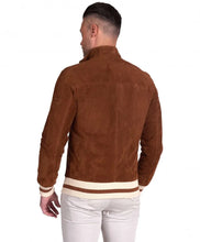 Load image into Gallery viewer, Brown Suede Leather Bomber Jacket for Men
