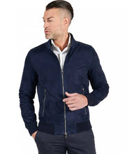 Load image into Gallery viewer, Blue Suede Leather Bomber Jacket for Men
