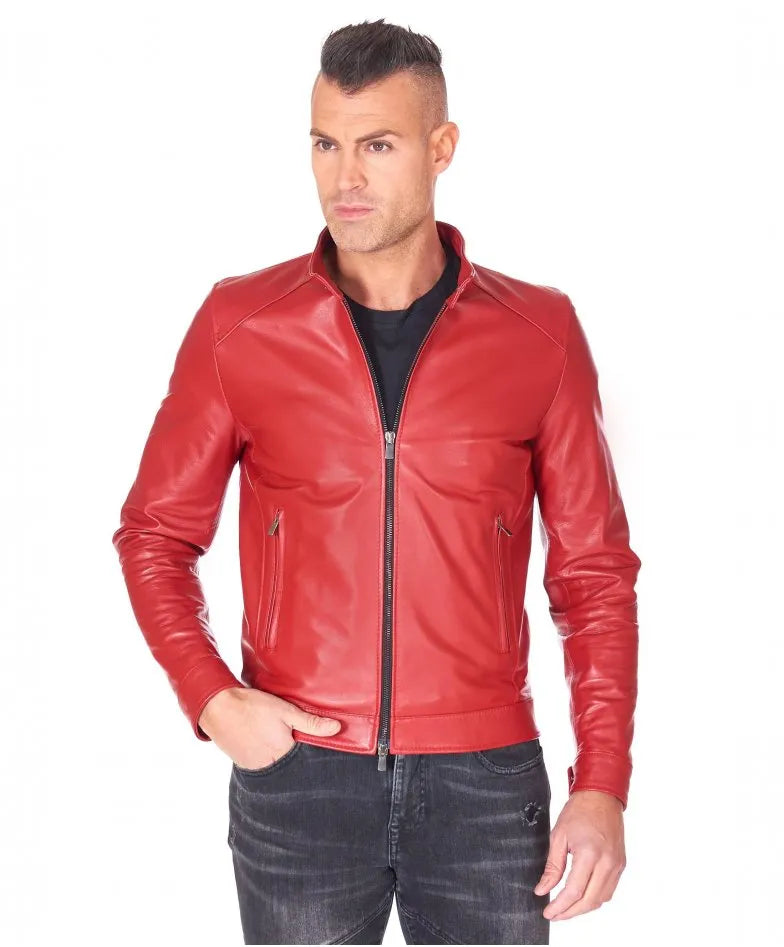 Men's Premium Red Biker Leather Jacket