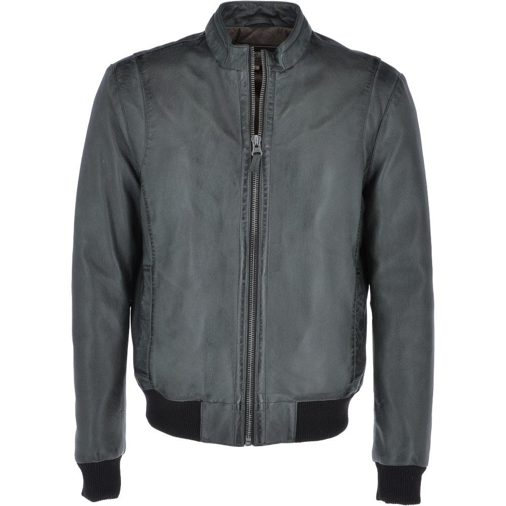 Vintage Leather Bomber Racing Grey Jacket