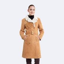 Load image into Gallery viewer, Womens Bright Tan Shearling Leather Coat
