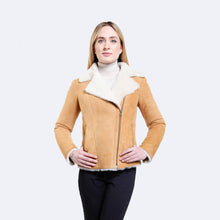 Load image into Gallery viewer, Women&#39;s Classic Tan Shearling Leather Jacket
