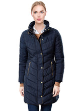 Load image into Gallery viewer, Women&#39;s Navy Quilted Faux Blue Detail Coat
