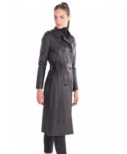 Load image into Gallery viewer, Women&#39;s Midnight Black Long Leather Coat
